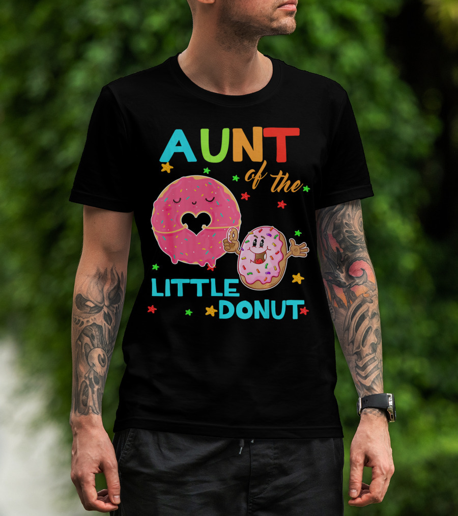 Aunt Of The Little Donut Birthday Colorful Star Sprinkles T-Shirt