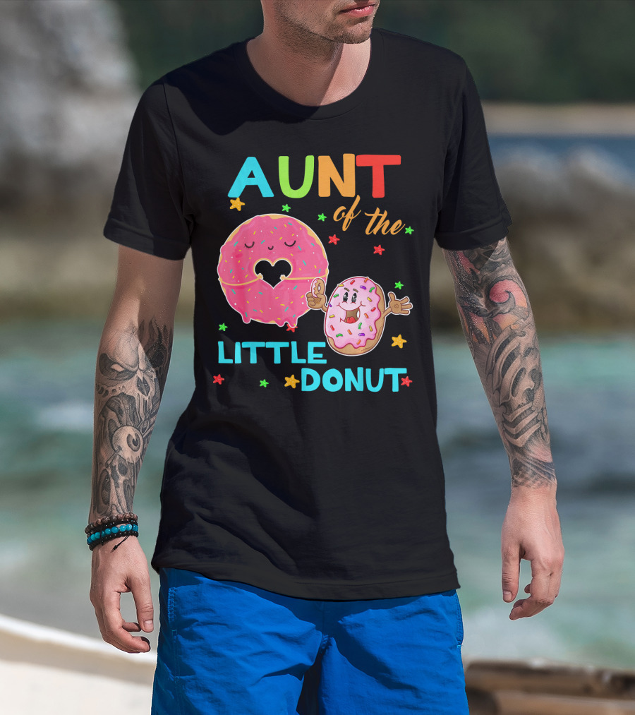 Aunt Of The Little Donut Birthday Colorful Star Sprinkles T-Shirt