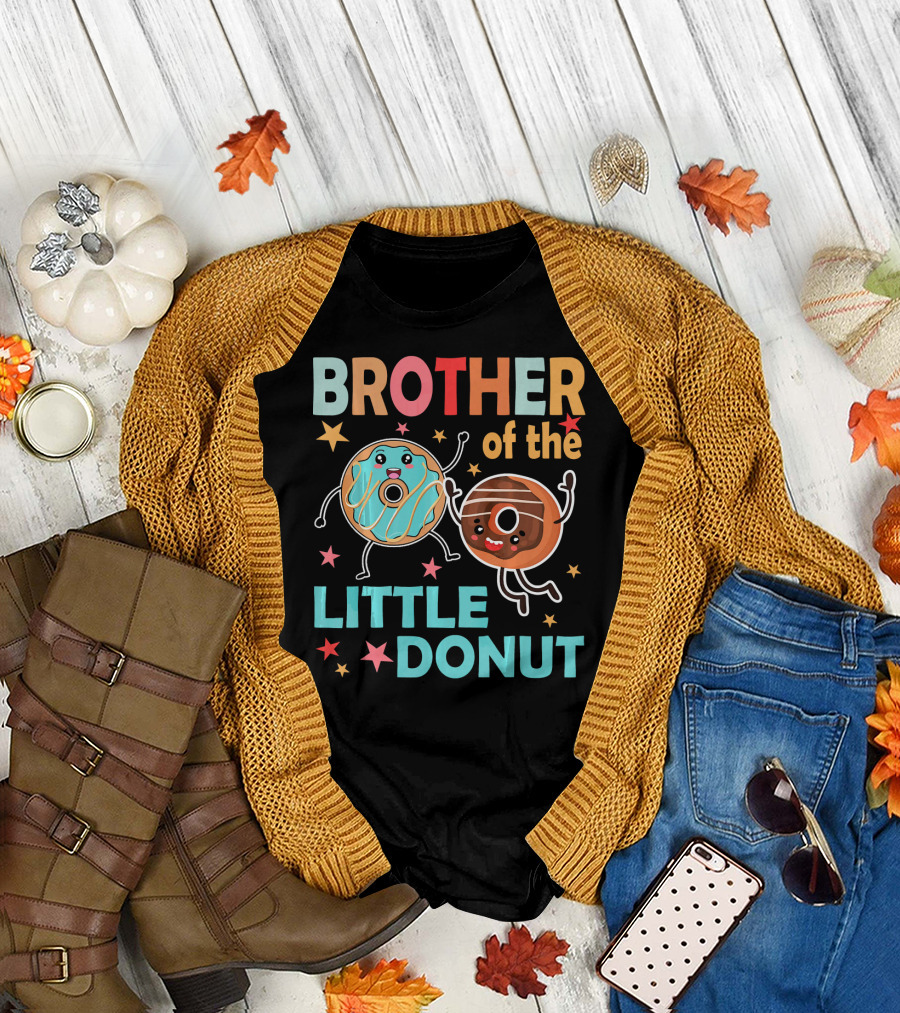 BROTHER OF THE LITTLE DONUT Cute Cartoon Characters with Stars and Sprinkles T-Shirt