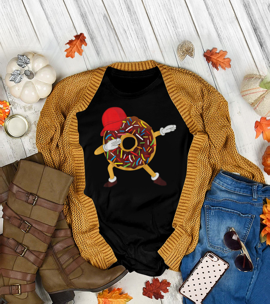 Dabbing Chocolate Sprinkles Donut with Red Hat T-Shirt