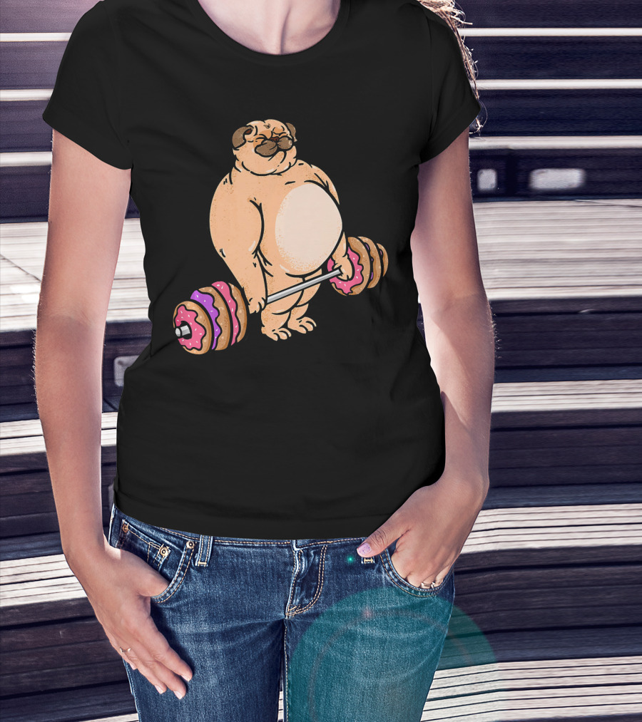 Pug Donut Deadlift Fitness Bodybuilder Dog Bench Press Lifting Treats T-Shirt