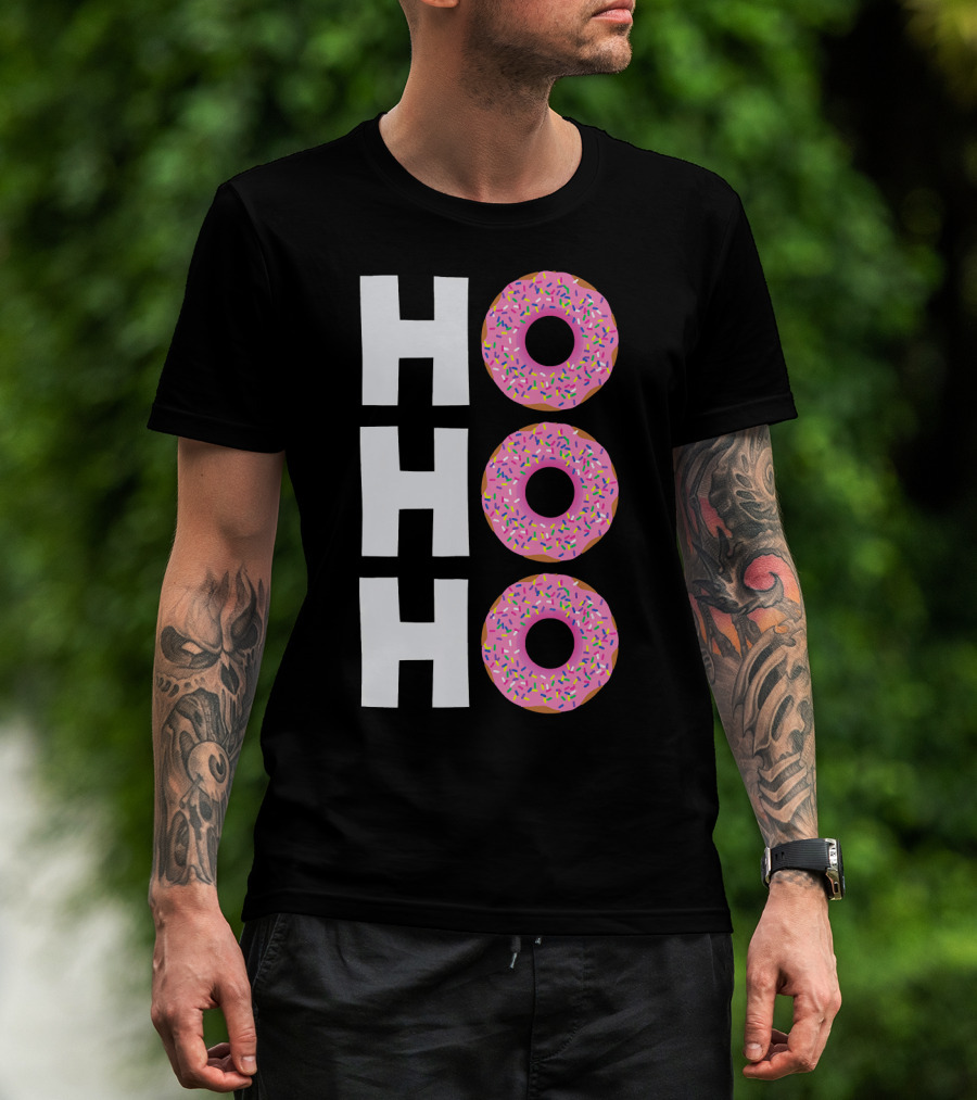 Merry Christmas Donut HO HO Sprinkled Doughnut Lettering T-Shirt