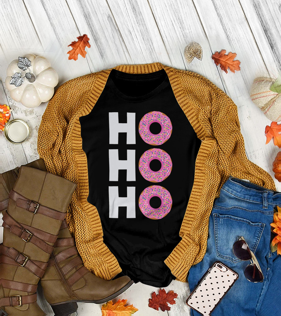 Merry Christmas Donut HO HO Sprinkled Doughnut Lettering T-Shirt