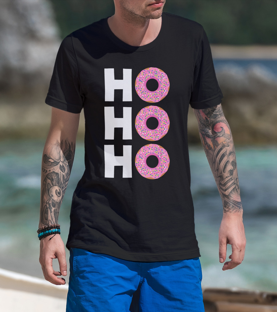 Merry Christmas Donut HO HO Sprinkled Doughnut Lettering T-Shirt