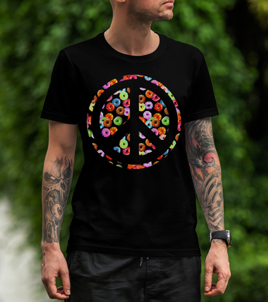 Funny Flower Power PEACE Sign Yummy Donuts T-Shirt