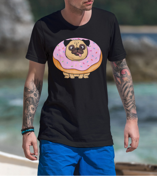 Cute Doughnut Pug Wearing A Donut Costume Sprinkles T-Shirt