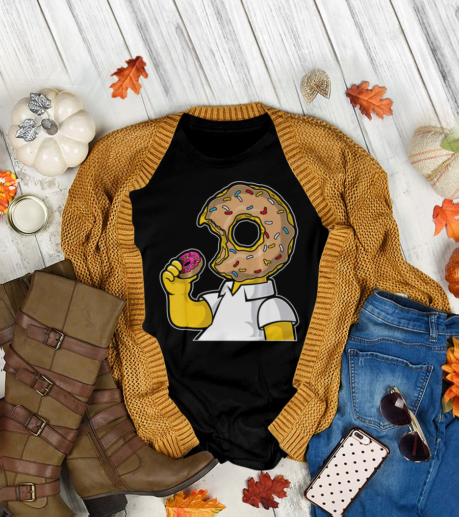 MMMM Donuts Head Character with Classic Sprinkles and Pink Frosted Bite T-Shirt