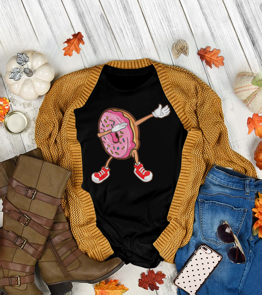 Dabbing Strawberry Frosted Donut with Sprinkles and Red Sneakers T-Shirt