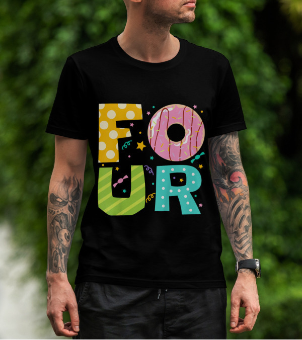 Kids Donut FOUR Year Birthday T-Shirt