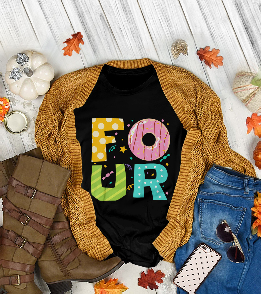 Kids Donut FOUR Year Birthday T-Shirt