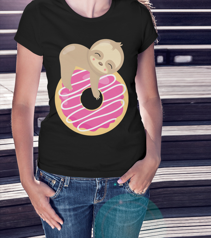 Sloth Donut Funny Animal Cute Pink Pastry Delight T-Shirt