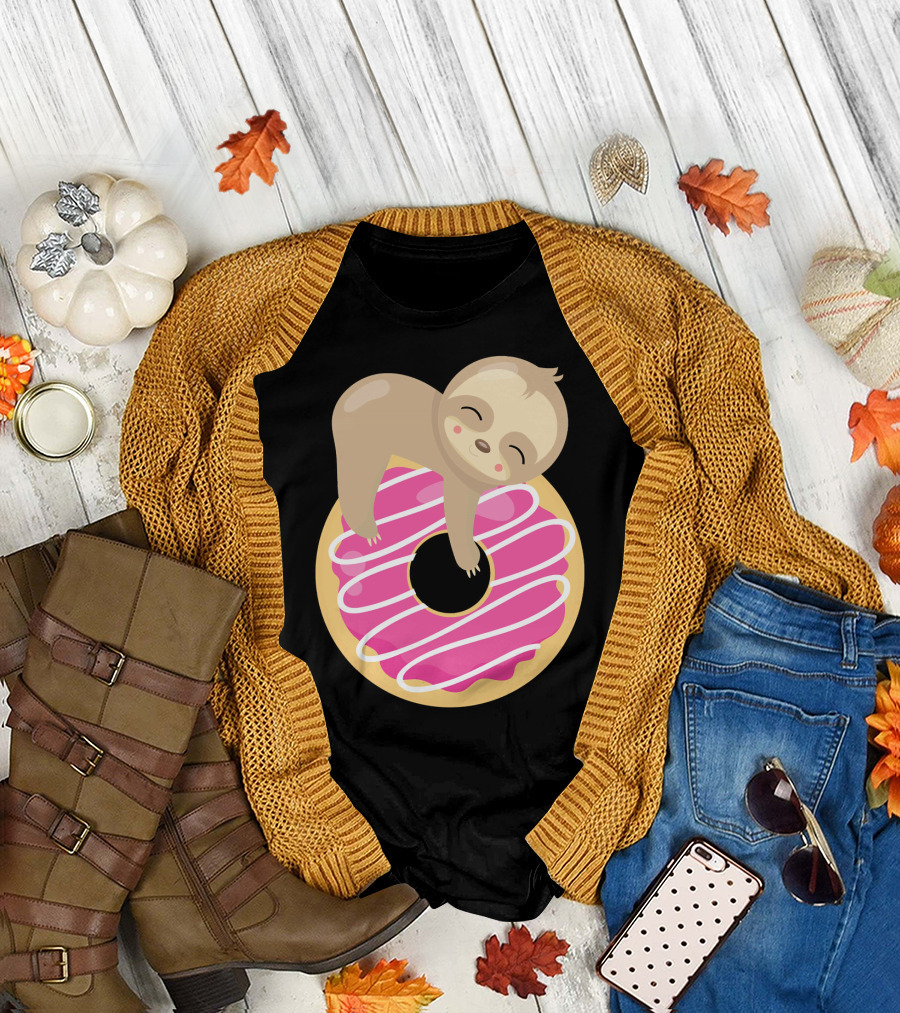 Sloth Donut Funny Animal Cute Pink Pastry Delight T-Shirt