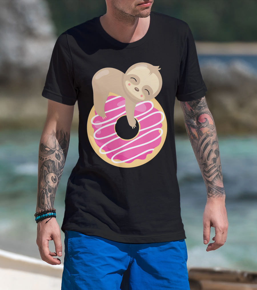 Sloth Donut Funny Animal Cute Pink Pastry Delight T-Shirt