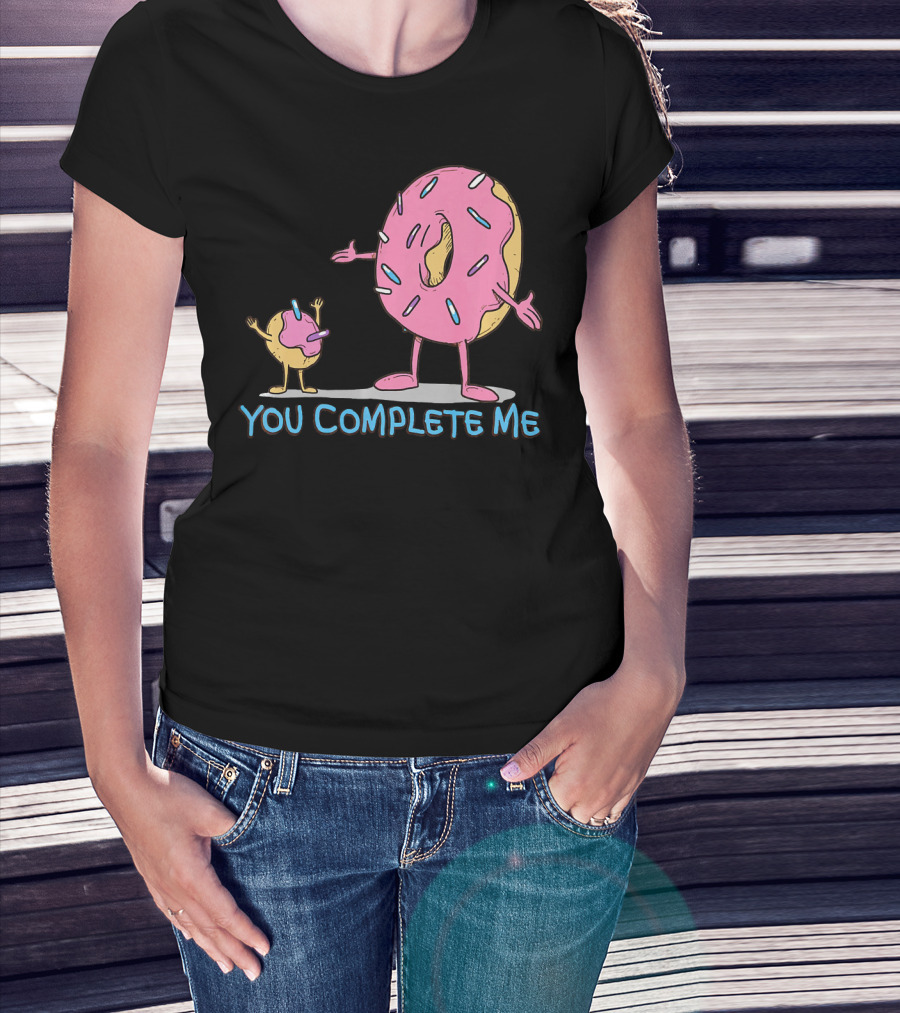 Funny You Complete Me Pink Sprinkled Donut Duo Hugging T-Shirt