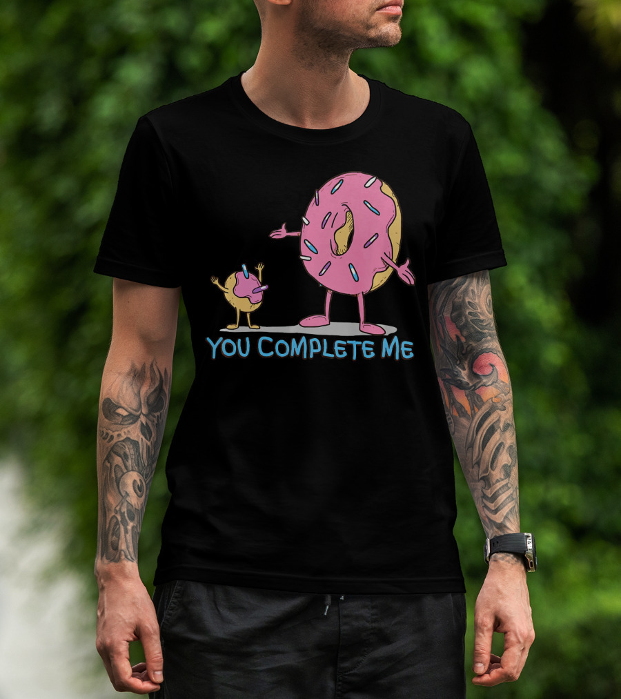 Funny You Complete Me Pink Sprinkled Donut Duo Hugging T-Shirt