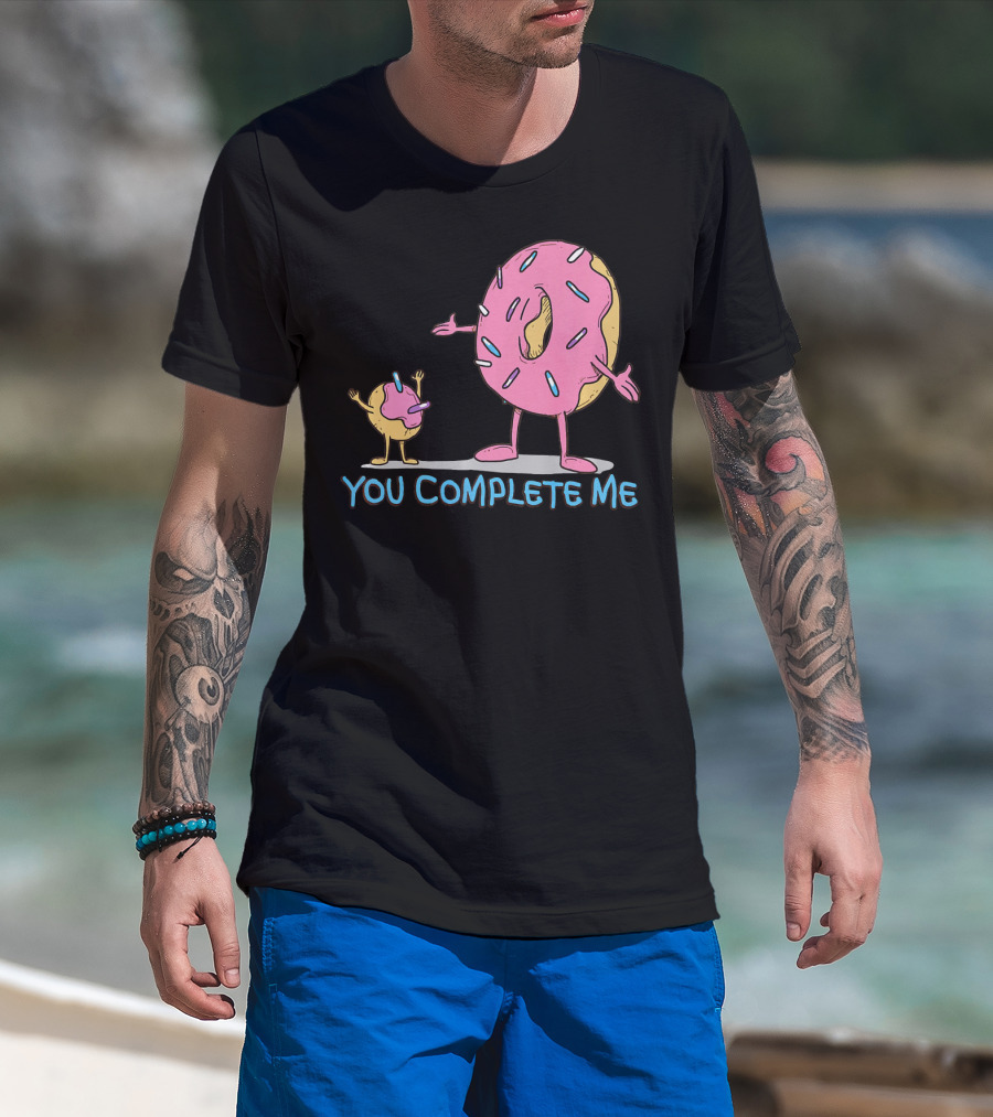 Funny You Complete Me Pink Sprinkled Donut Duo Hugging T-Shirt