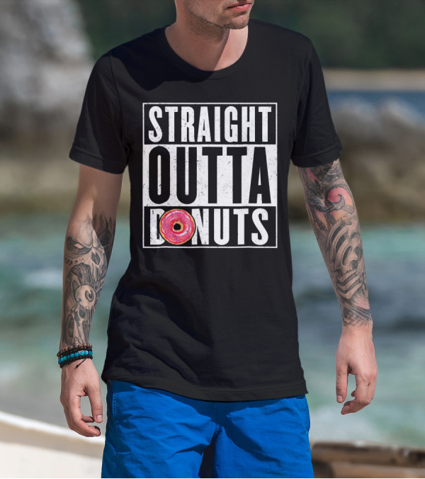 Straight Outta Donuts Pink Frosted Doughnut T-Shirt