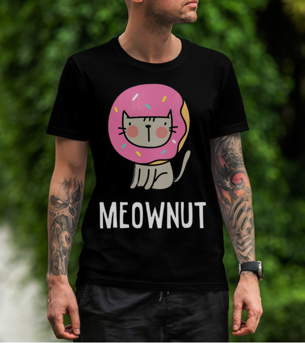 Cute Donut Cat Pun Meownut Funny Meownut T-Shirt