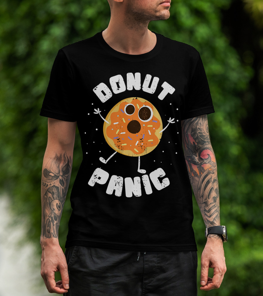 DONUT PANIC Funny Donut With Sprinkles And Eyes T-Shirt