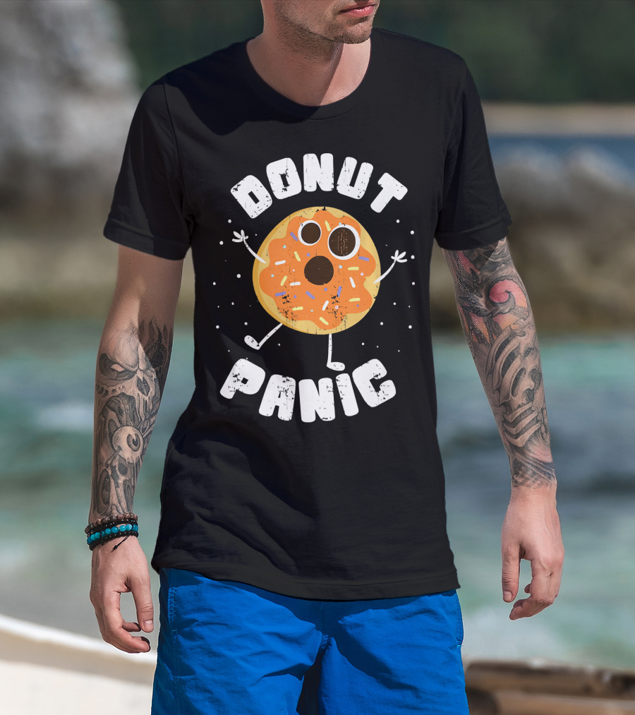 DONUT PANIC Funny Donut With Sprinkles And Eyes T-Shirt