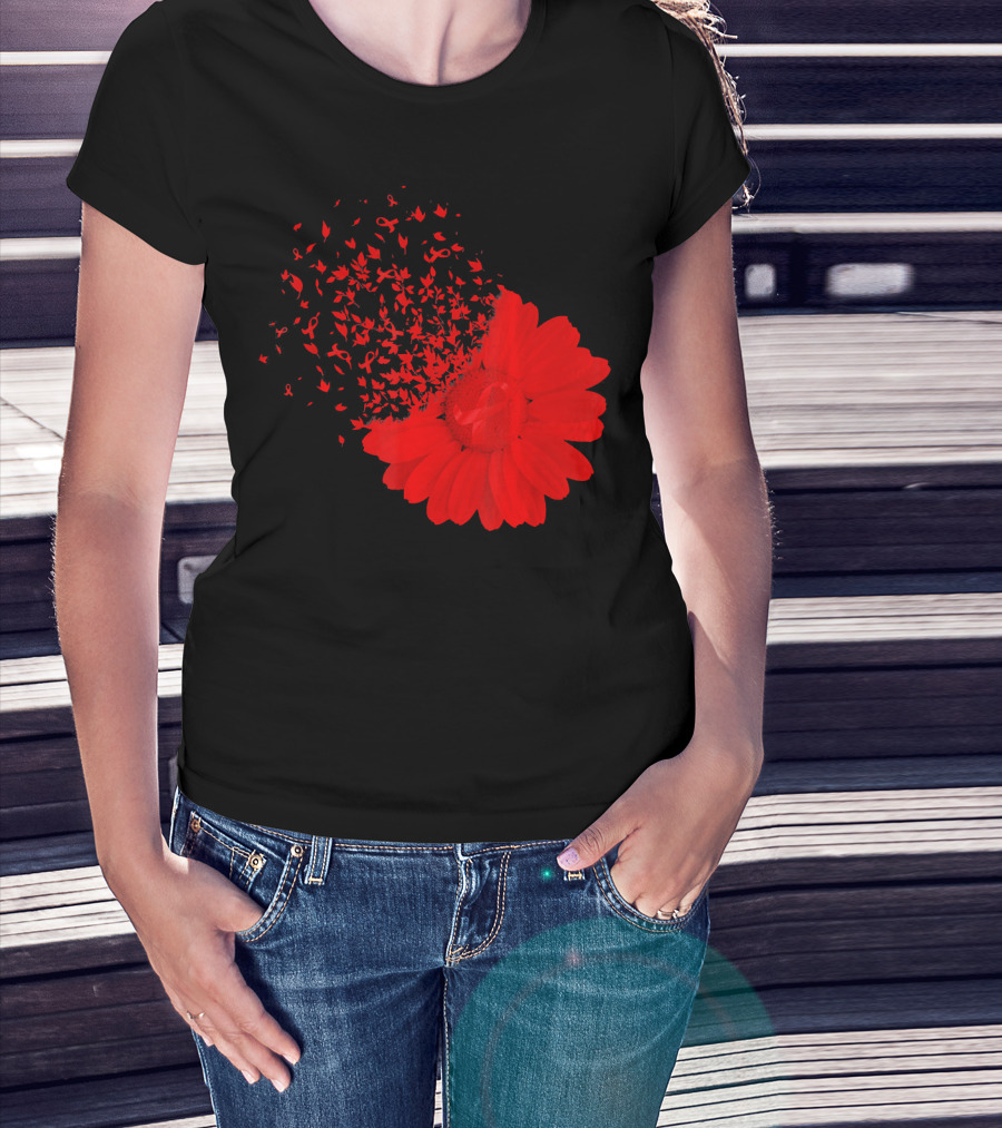 Red Ribbon Flowers AidsHiv Awareness Explosion T-Shirt