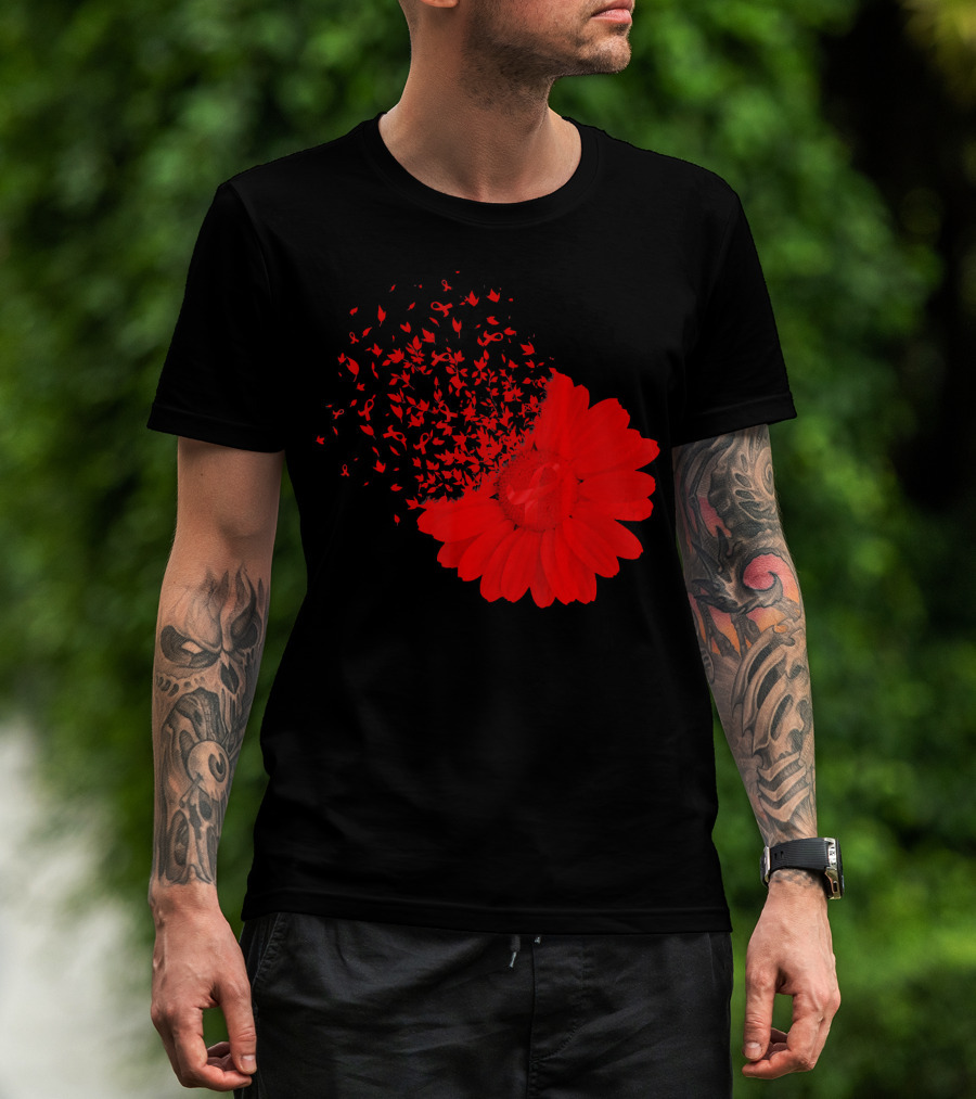 Red Ribbon Flowers AidsHiv Awareness Explosion T-Shirt