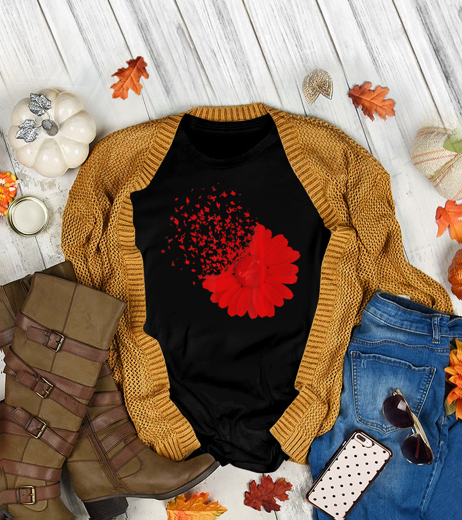 Red Ribbon Flowers AidsHiv Awareness Explosion T-Shirt