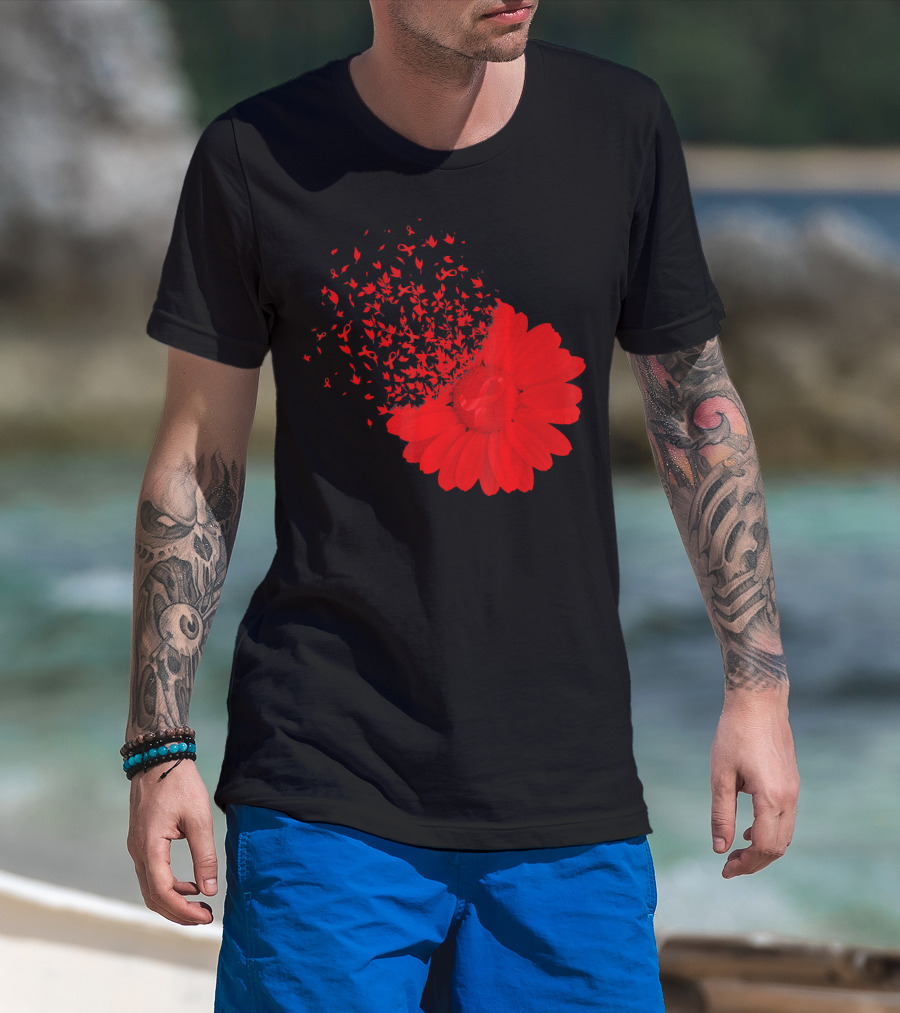 Red Ribbon Flowers AidsHiv Awareness Explosion T-Shirt