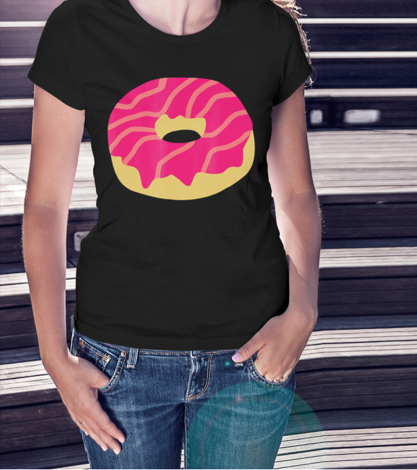 Donut With Pink Glaze And Vibrant Stripes T-Shirt