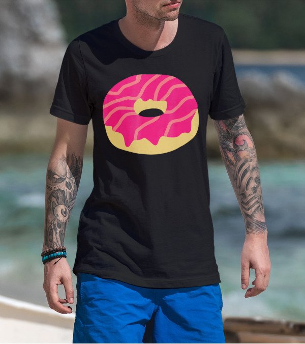 Donut With Pink Glaze And Vibrant Stripes T-Shirt