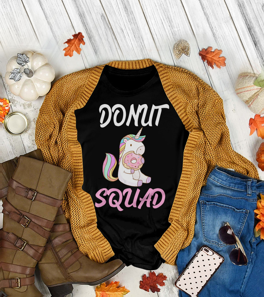Donut Squad Unicorn Holding Donut with Cute Expression T-Shirt