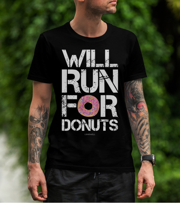 Will Run For Donuts Lumowell With Pink Frosted Doughnut T-Shirt