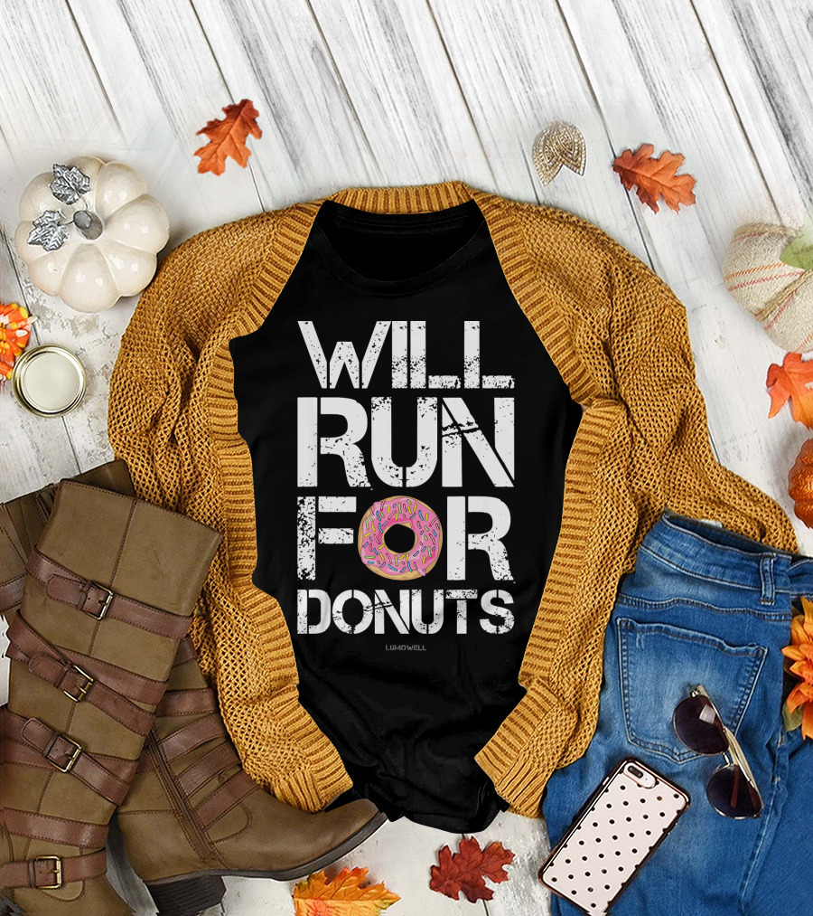 Will Run for Donuts Lumowell with Pink Frosted Doughnut T-Shirt