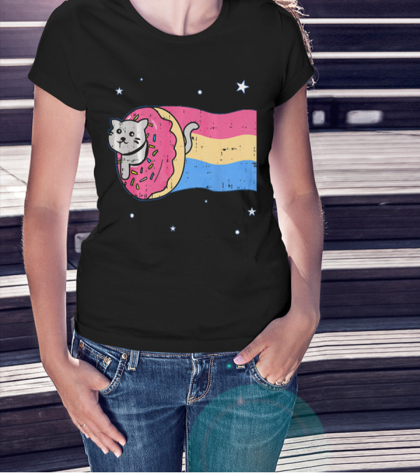 Donut Cat Nyan Rainbow Sprinkles Cute Doughnut Stars T-Shirt