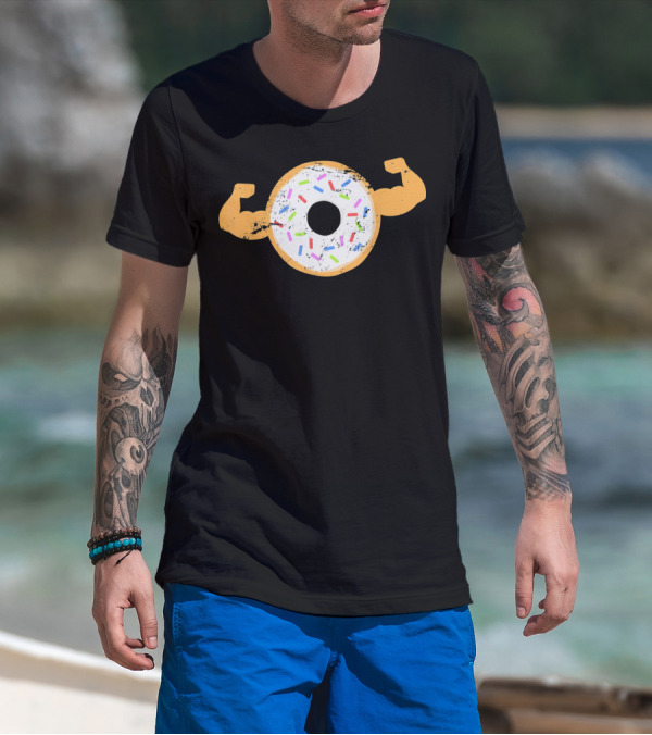 Mens Muscle Donut Flexing Funny Powerlifting T-Shirt