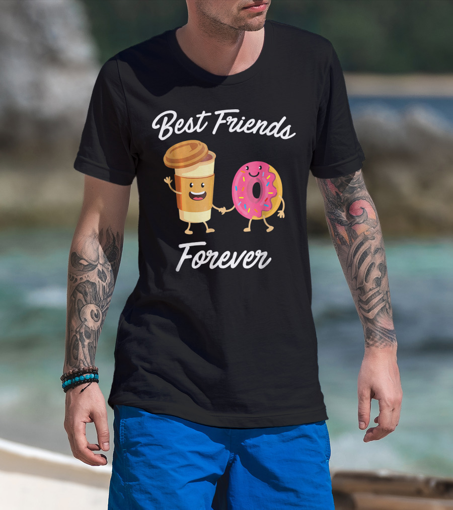 Best Friends Forever Coffee Donut Holding Hands T-Shirt