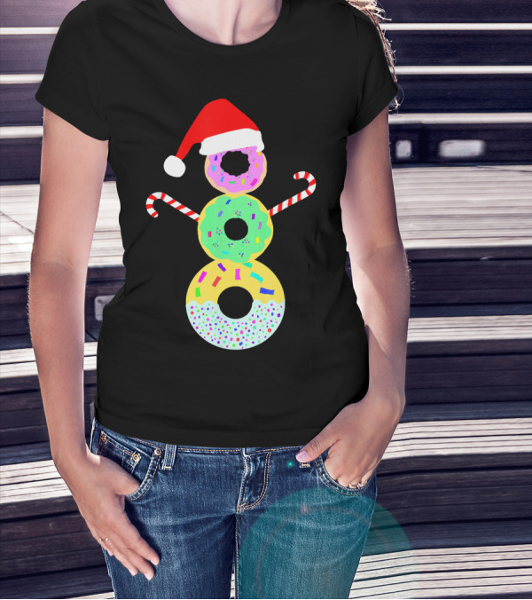 Snowman Donuts Doughnut Confections Christmas Candy Canes Santa Hat T-Shirt