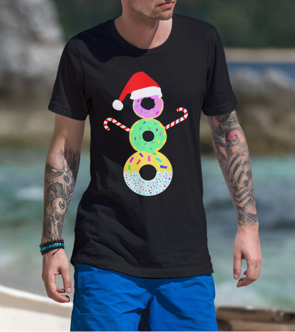 Snowman Donuts Doughnut Confections Christmas Candy Canes Santa Hat T-Shirt