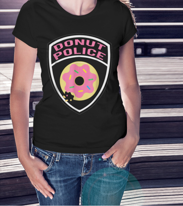 Donut Police Badge Funny Donut Lover Pink Sprinkles T-Shirt