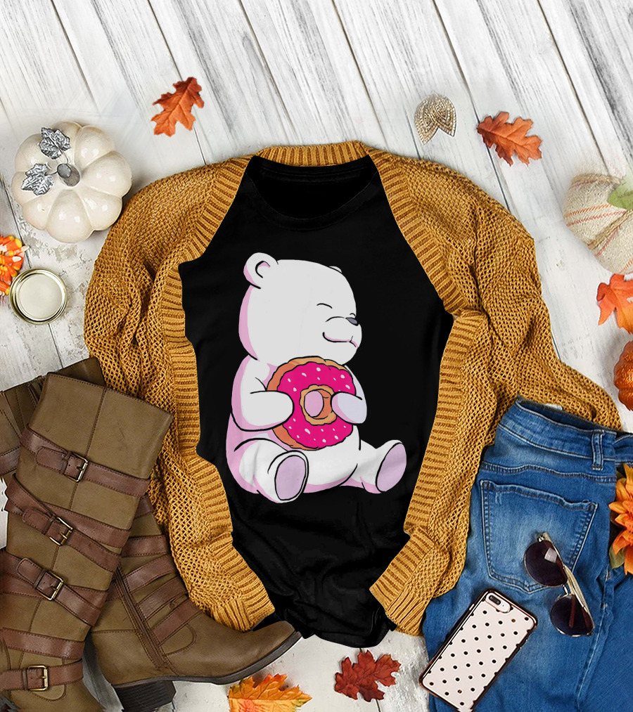 Polar Bear Holding Donut Animal Lover T-Shirt