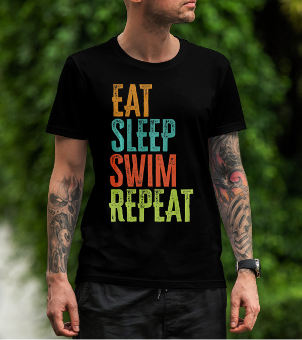 Eat Sleep Swim Repeat Retro Swimming Coa T-Shirt