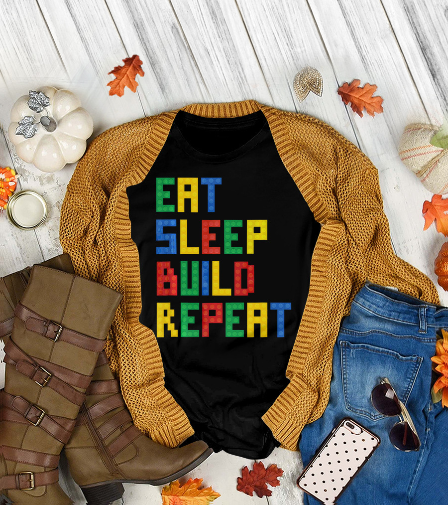 Eat Sleep Build Repeat Master Builder Blocks Inspired T-Shirt