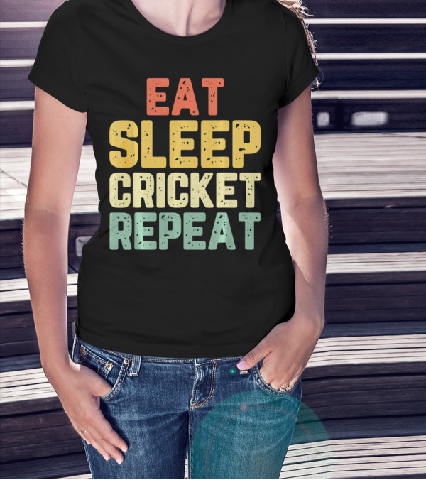 Eat Sleep Cricket Repeat Player Vin T-Shirt