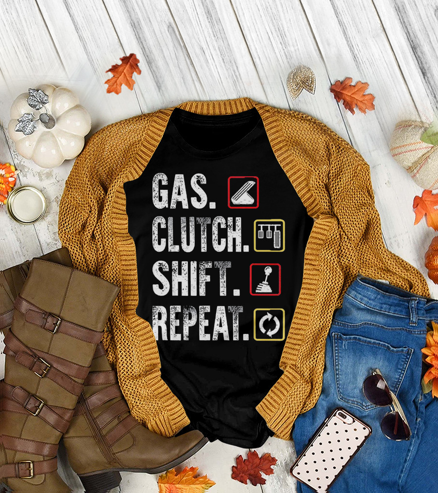 Gas Clutch Shift Repeat Pedal Icons Cycle T-Shirt