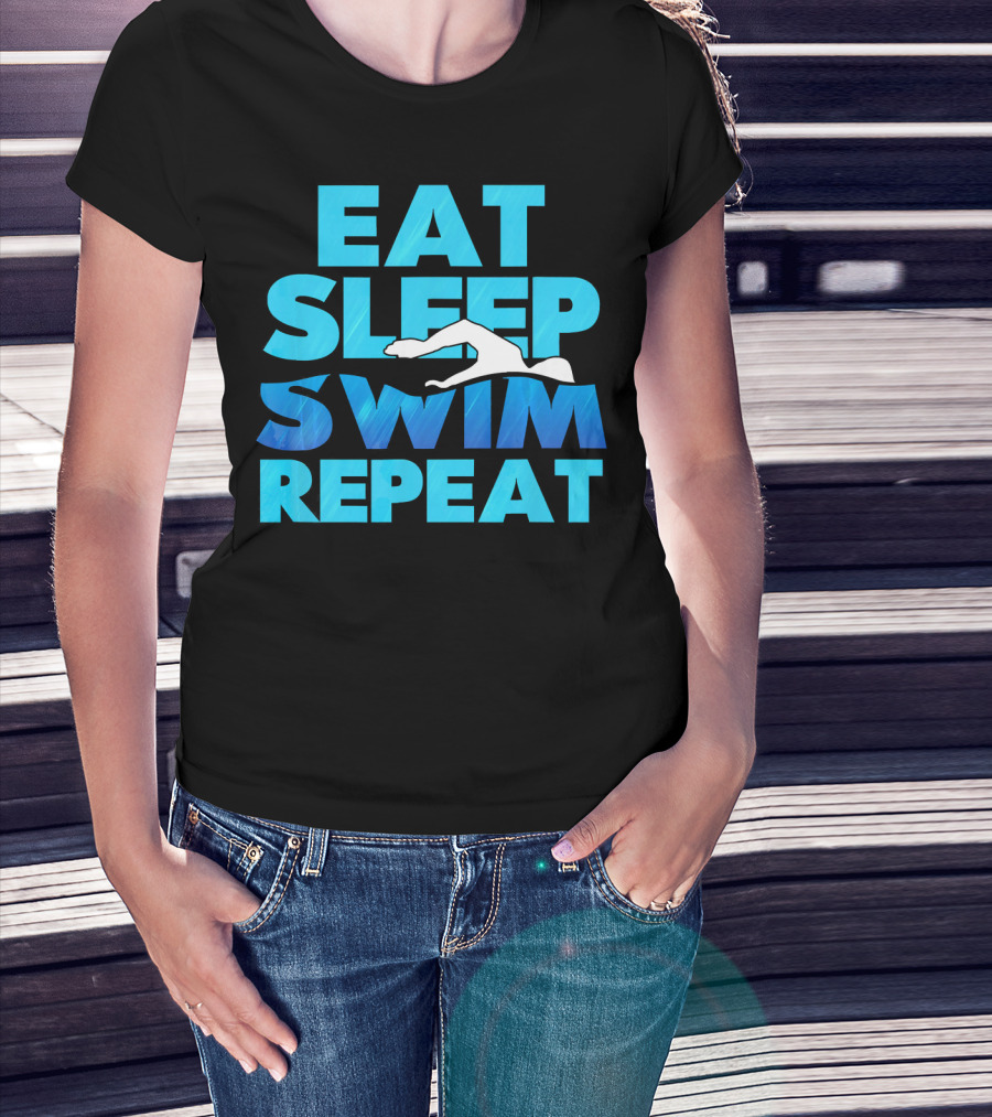 Eat Sleep Swim Repeat Swimmer Tees Iconic Phrase With Swim T-Shirt