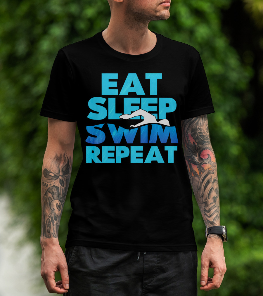 Eat Sleep Swim Repeat Swimmer Tees Iconic Phrase With Swim T-Shirt