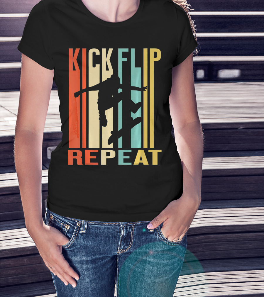 Kick Flip Repeat Vintage Skateboarding T-Shirt