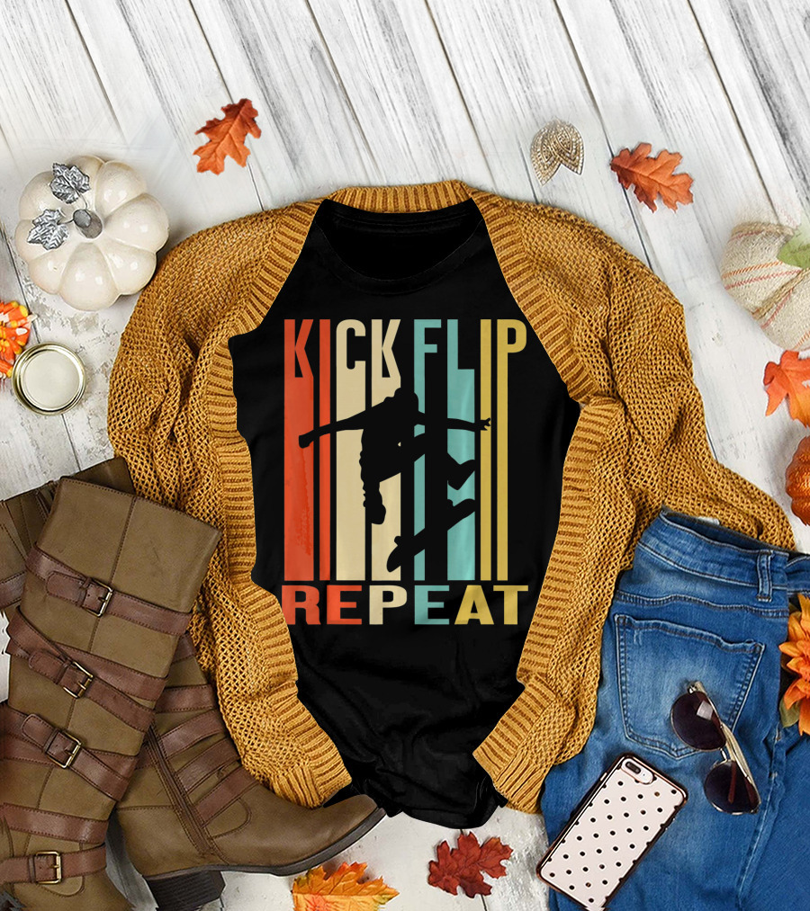Kick Flip Repeat Vintage Skateboarding T-Shirt
