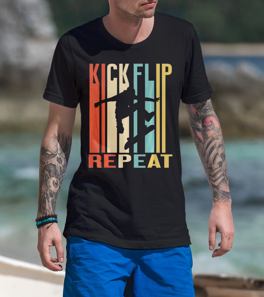 Kick Flip Repeat Vintage Skateboarding T-Shirt