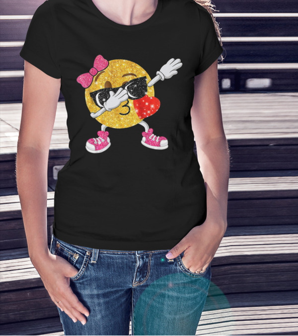 Dabbing Glitter Emoji Heart Kiss Bow Sunglasses Sneakers T-Shirt